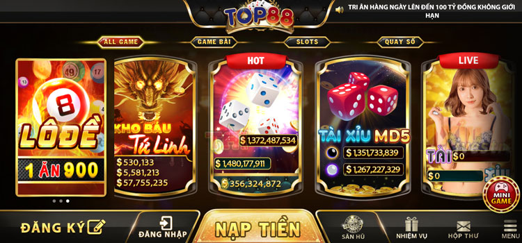 Gửi tiền/rút tiền tại cổng game Top88